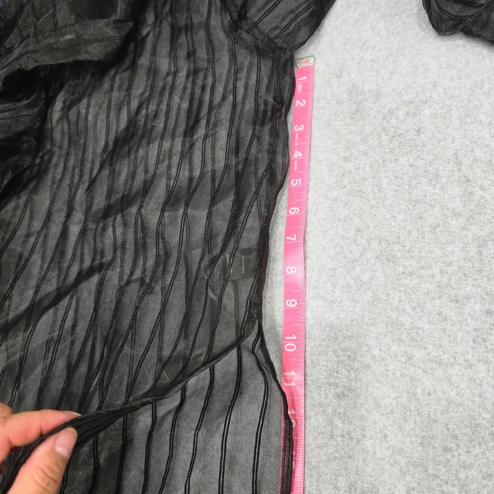 DR2 Sheer Button Down Tunic Top L Black Striped Embroidered Goth Minimalist - Picture 9 of 12